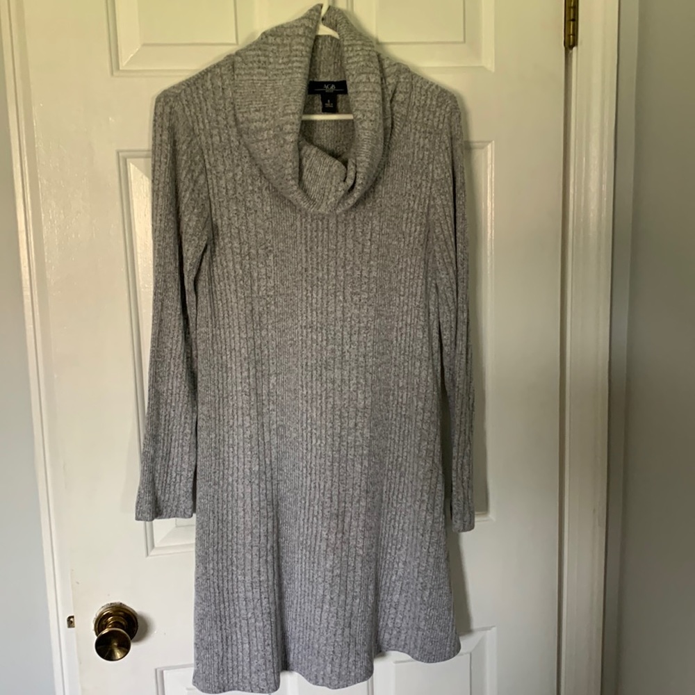 Gray cowl neck sweater dress